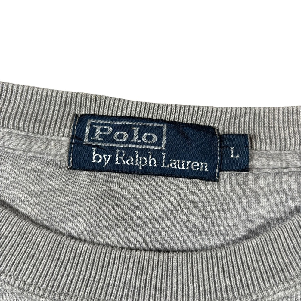 VTG Polo Ralph Lauren Sweatshirt Mens L Gray Distressed Crewneck Boxy Streetwear - Picture 5 of 8